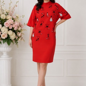 Rochie eleganta Jessica,model cu pisici,rosu