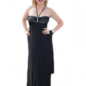 Rochie eleganta lunga, model simplu, cu o mica trena, pe negru - Img 1