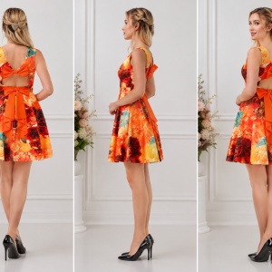 Rochie eleganta, multicolora, cu imprimeu floral foarte realist - Img 2