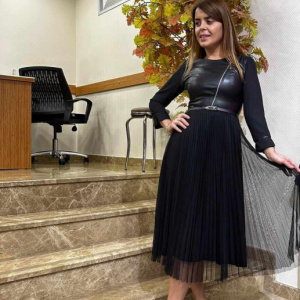 Rochie elegantă neagră cu fustă plisată din tull - Img 2