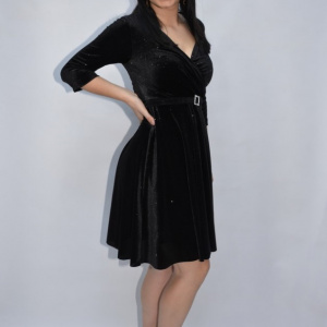 Rochie eleganta Reina cu fir de lame si decolteu in V,negru - Img 4