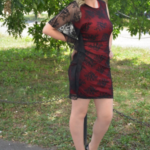 Rochie eleganta, suprapunere de dantela, neagra-rosie - Img 4