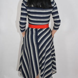 Rochie eleganta Zoey .model cu dungi pepit si croi asimetric,nuanta de bleumarin - Img 6