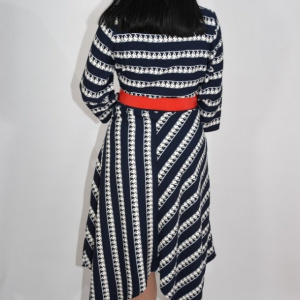 Rochie eleganta Zoey .model cu dungi pepit si croi asimetric,nuanta de bleumarin - Img 5