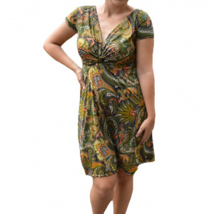Rochie Eleonor, imprimeu abstract, nuanta de verde inchis - Img 1