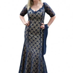 Rochie extrem de eleganta, din dantela bleumarin-crem