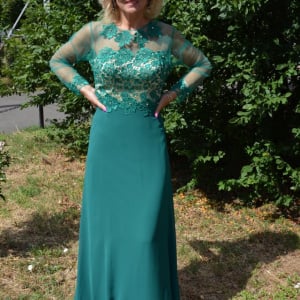 Rochie fashion de seara, verde, model lung cu broderie 3D - Img 2
