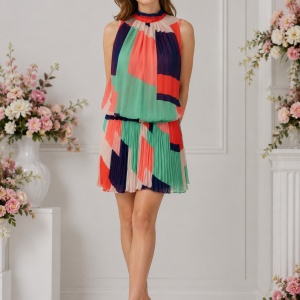 Rochie fashion, nuanta de multicolor, fara maneci