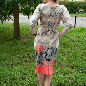 Rochie feminina, crem-bleumarin-turcuaz-corai - Img 5