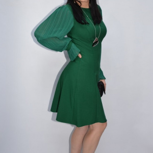 Rochie Ferva cu maneca din voal plisata ,verde - Img 3