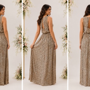 Rochie Isla, cu imprimeu animal print, nuanta de maro - Img 2