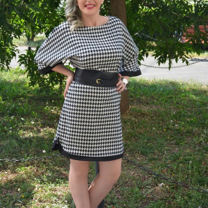 Rochie lejera, cu o centura, de culoare negru-alb - Img 3