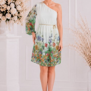 Rochie lejera de vara, culoare alba, cu design floral multicolor