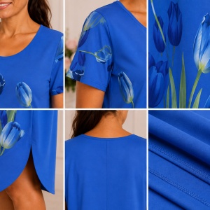 Rochie lejeră din in și bumbac cu imprimeu floral –bleumarin, croi confortabil de vară - Img 3
