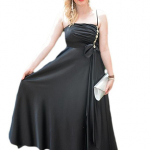 Rochie lunga, accesorizata cu o fundita si cristale - Img 1