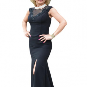 Rochie lunga de nunta, de culoare neagra cu aplicatii din tul - Img 1