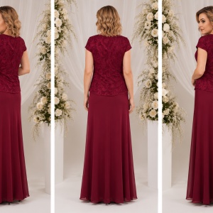 Rochie lunga de seara cu aspect de costum de nuanta marsala - Img 2