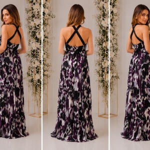 Rochie lunga de zi, vaporoasa de vara, cu imprimeu multicolor - Img 2