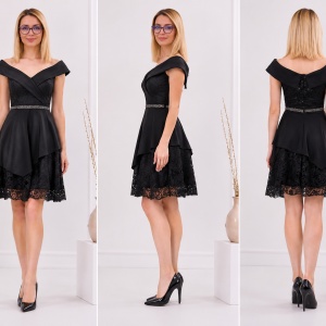 Rochie Makenzie cu insertii de dantela,nuanat de negru - Img 3