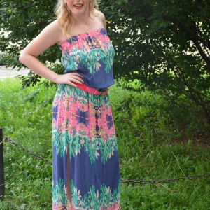 Rochie maxi, fara bretele, imprimeuri florale - Img 4