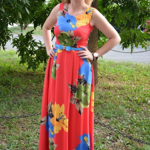 Rochie moderna, model lung de vara, corai cu design de flori - Img 3