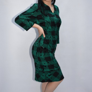 Rochie office Liena,model painted,nuanta de negru-verde - Img 4