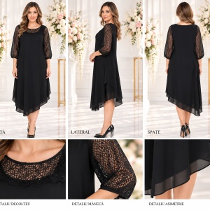 Rochie originala de ocazie, nuanta neagra cu insertie de voal lejer - Img 2