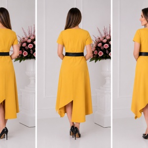 Rochie rafinata, asimetrica, in nuanta de galben si curea neagra - Img 2