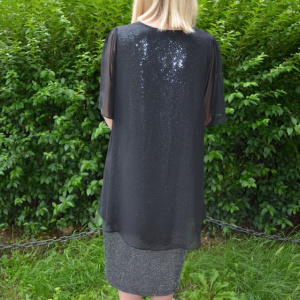 Rochie rafinata Ava,insertii paiete argintii,nuanta gri inchis - Img 4