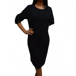 Rochie rafinata, bleumarin cu insertii de piele ecologica neagra - Img 1