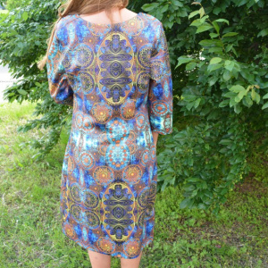 Rochie rafinata, de culoare albastru-bleumarin cu imprimeu - Img 5