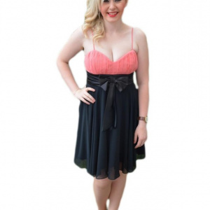Rochie rafinata , de culoare neagra ,cu top corai - Img 1