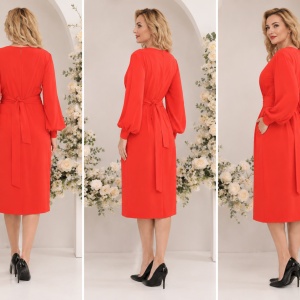 Rochie rafinata, de culoare rosu, maneca lunga, centura in talie - Img 2