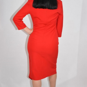 Rochie rafinata Mila cu crepeu in fata,model asimetric,nuanta de rosu - Img 6