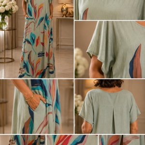 Rochie rafinata Raelynn, nuanta de kaki cu design floral - Img 2