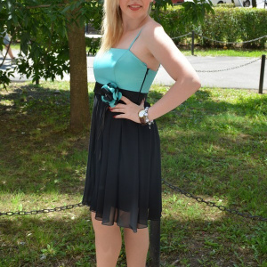 Rochie rafinata, scurta, bicolore , negru-turcuaz - Img 3