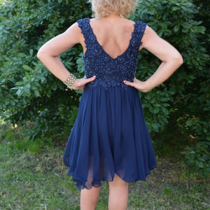 Rochie scurta de seara cu margele aplicate, nuanta bleumarin - Img 5