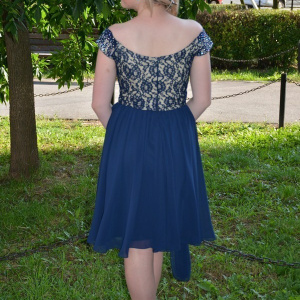Rochie scurta de seara, de culoare bleumarin, cu decor de pietre - Img 5