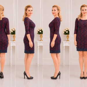 Rochie sexi, de efect, inserrtie de dantela fina, pe bleumarin-corai - Img 2