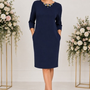 Rochie simpla bleumarin, masura mare, cu buzunare laterale