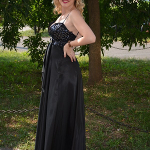 Rochie superba de gala, din saten elegant, cu insertii de paiete negre - Img 2