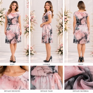 Rochie tinereasca cu imprimeu rafinat, model scurt cu croi lejer - Img 2