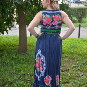 Rochie tinereasca de vara, albastra cu design floral, model lung - Img 4