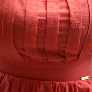 Rochie tinereasca din bumbac, culoare corai, model scurt, lejer - Img 6