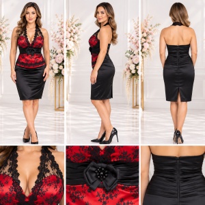 Rochie tinereasca, nuanta de rosu, dantela rafinata atasata - Img 2