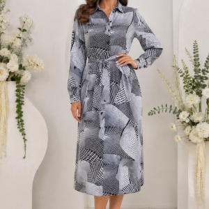 Rochie tip camasa negru cu alb