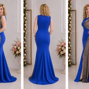 Rochie trendy nuanta albastra cu paiete negre, model lung, tineresc - Img 3