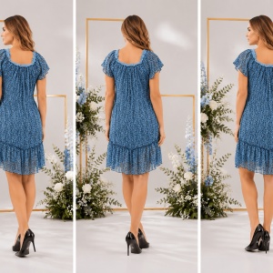 Rochie vaporoasa de vara, de culoare albastra, cu croi drept - Img 3
