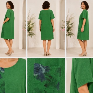 Rochie Verde din Bumbac 100% cu Imprimeu Floral și Buzunar – Croială Lejeră - Img 2