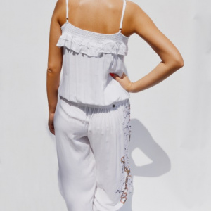 Salopeta cu design deosebit, de culoare alba cu bleumarin - Img 5